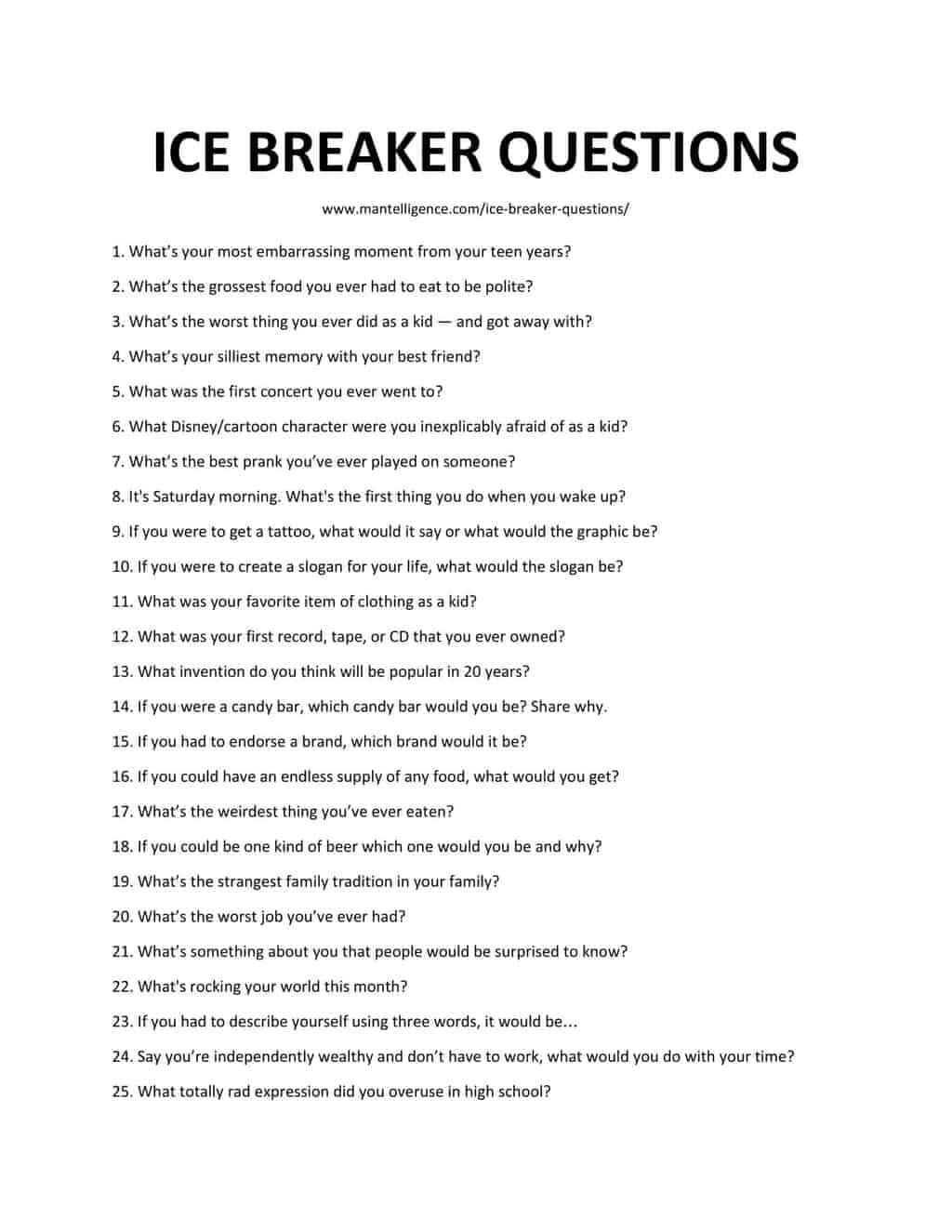 Ice Breaker Questions For Work Meetings Free Math Worksheet Printable