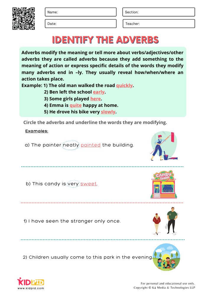 Identify The Adverbs Free Printable Worksheets For Grade 1 Kidpid