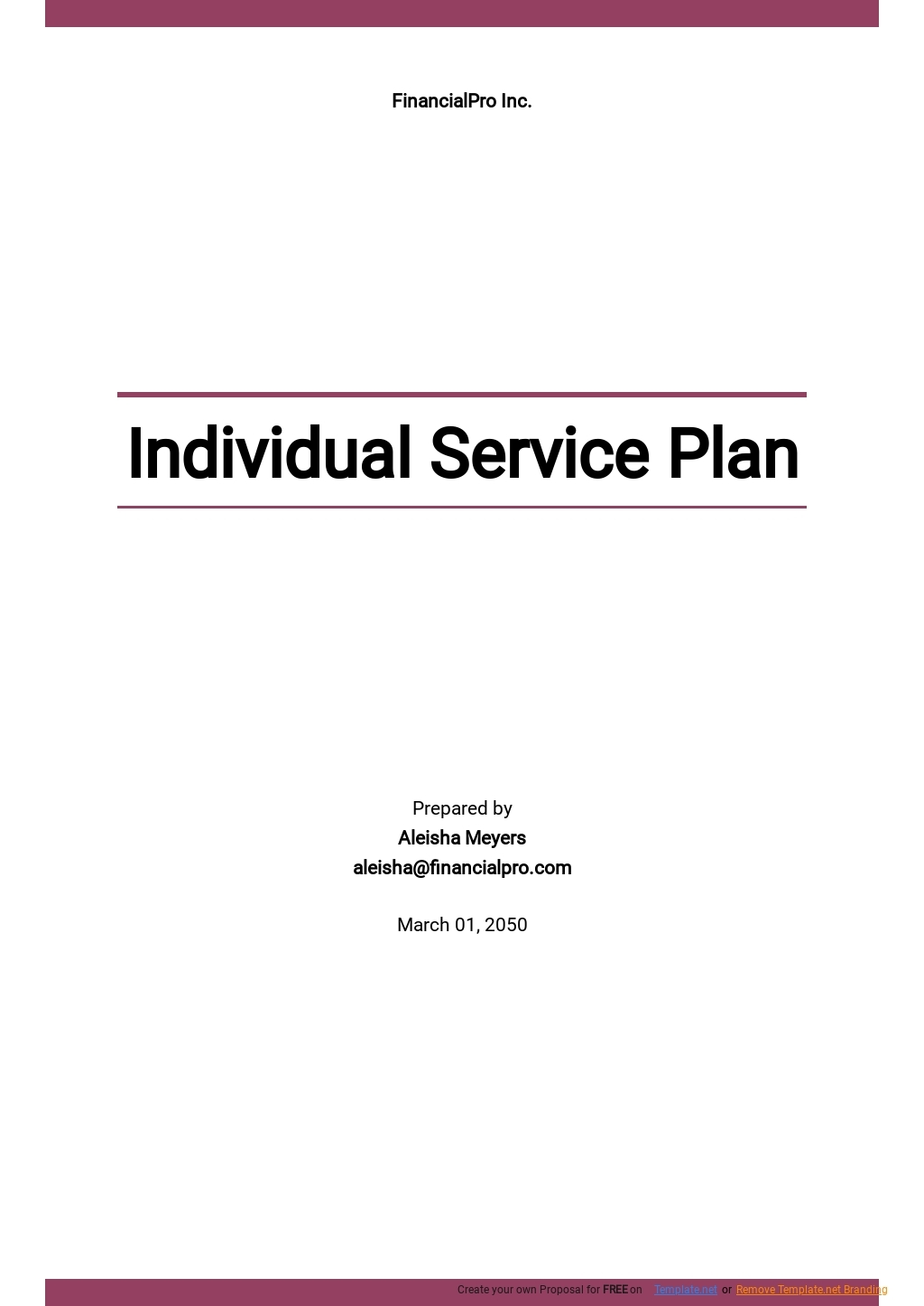 Individual Service Plan Word Templates Design Free Download