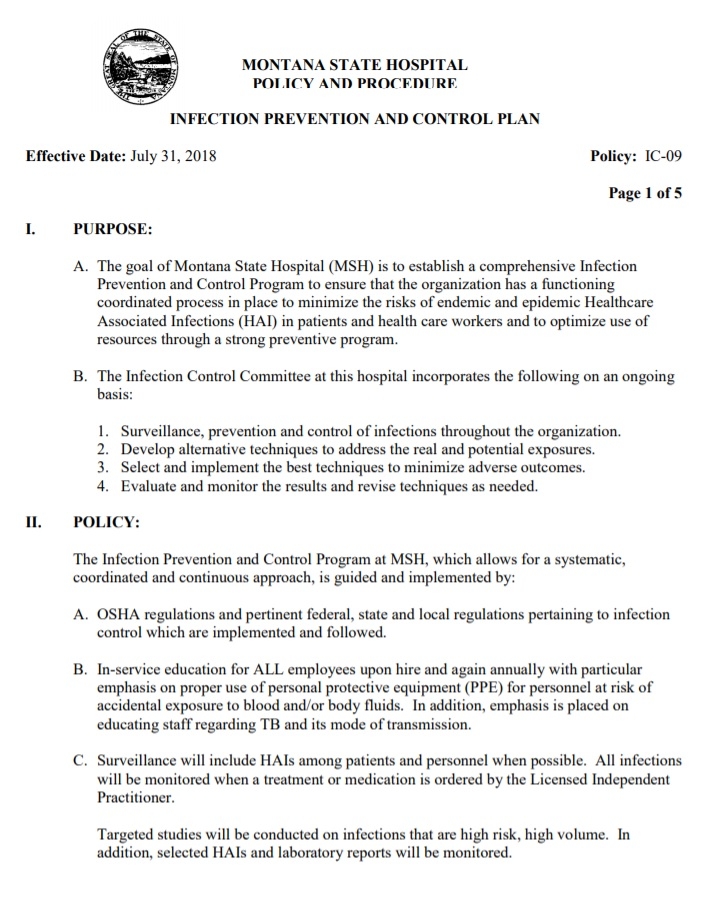 Infection Control Plan Template Free Word Templates