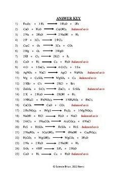 Introduction To Balancing Chemical Equations Worksheets Library