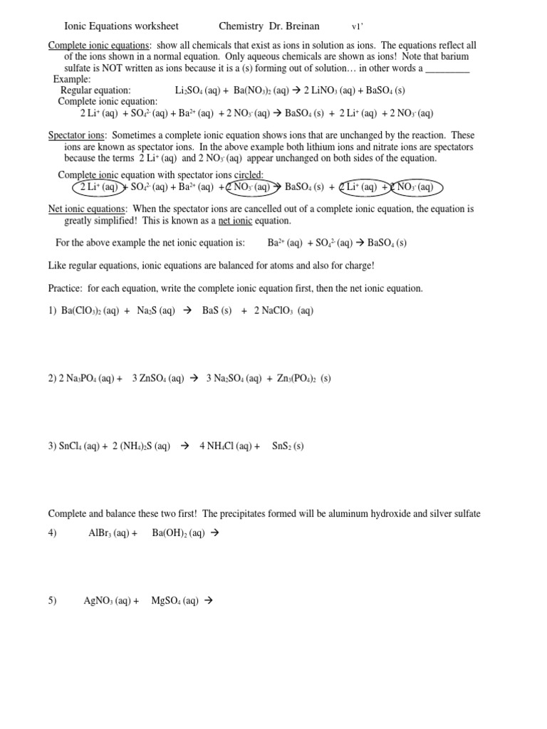 Ionic Equations Worksheet PDF Worksheets Library