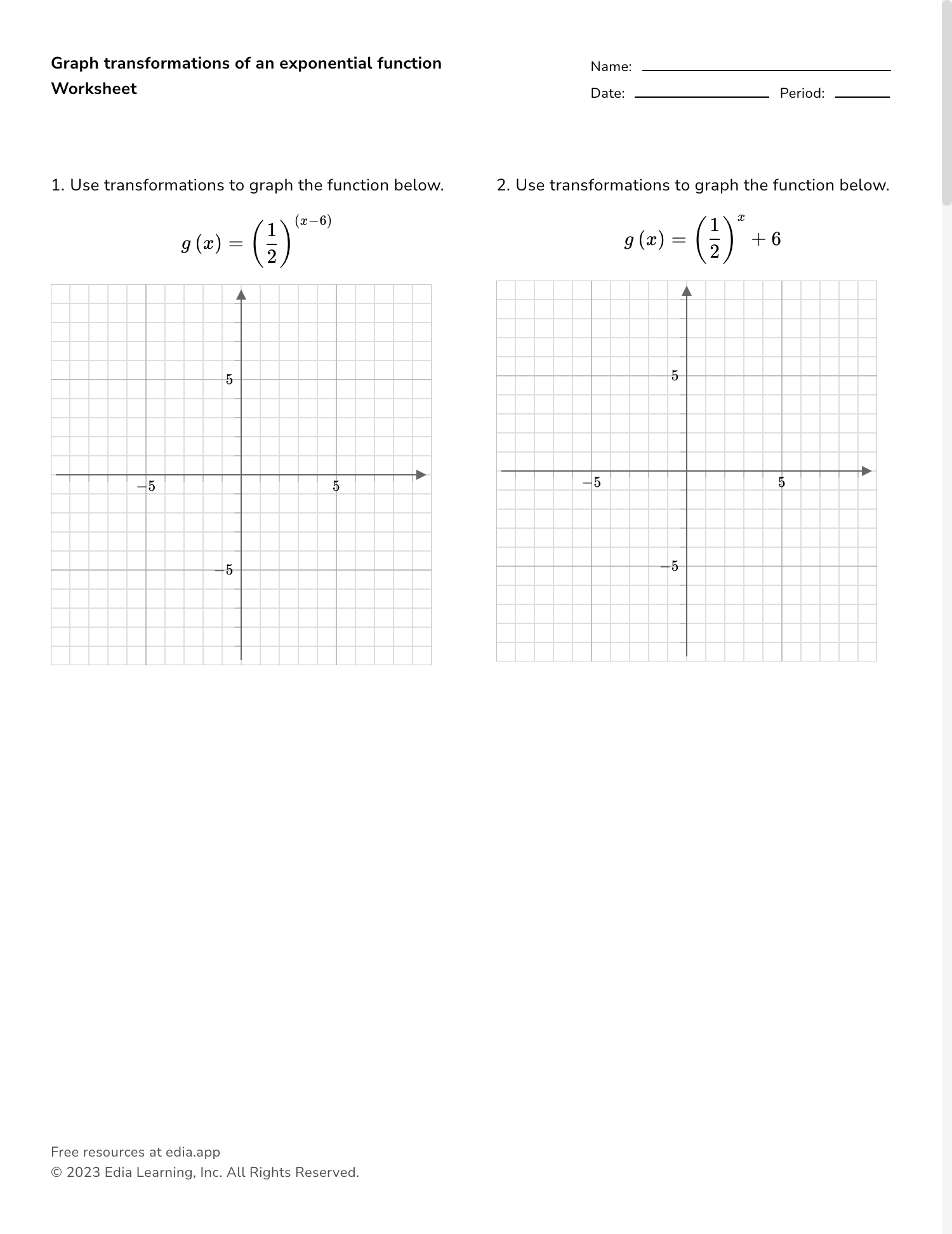 IXL Match Exponential Functions And Graphs Algebra 2 Practice 