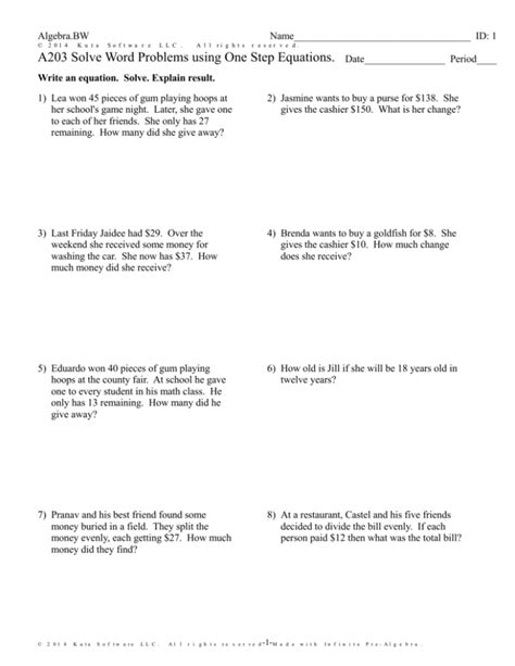 IXL Solve One step Equations Word Problems 6th Grade Math 