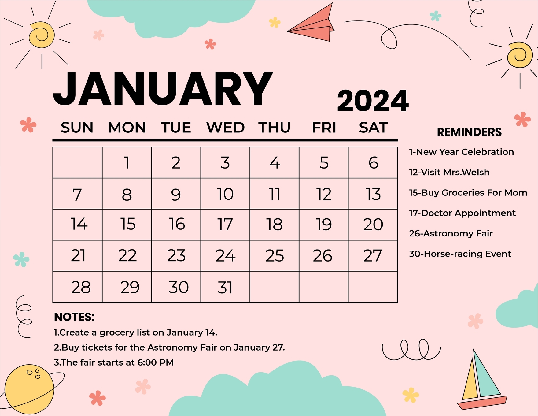 January 2025 Calendar Printable Cute Christmas Sarah T Mikkelsen