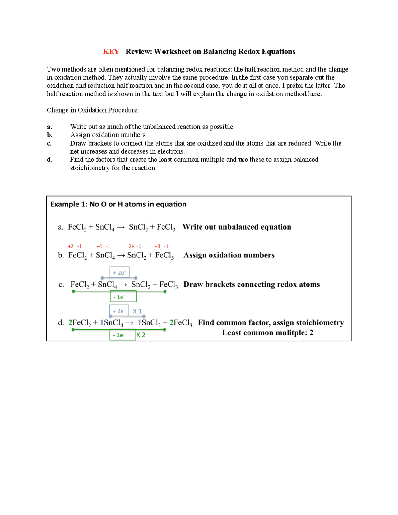 balancing redox equations worksheet