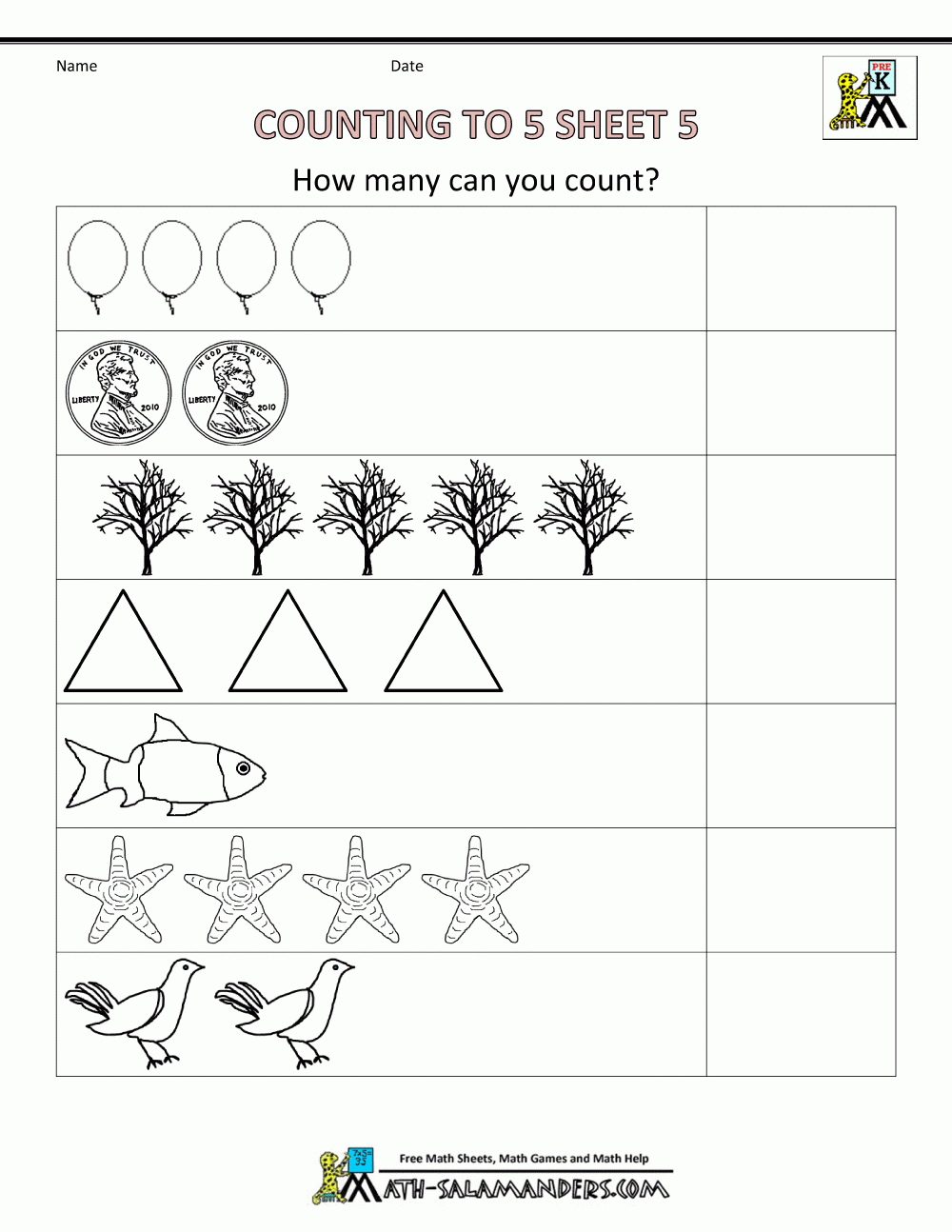 free printable math activities for kindergarten