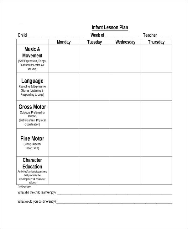 Lesson Plan Template For Preschool Printable Printable Templates
