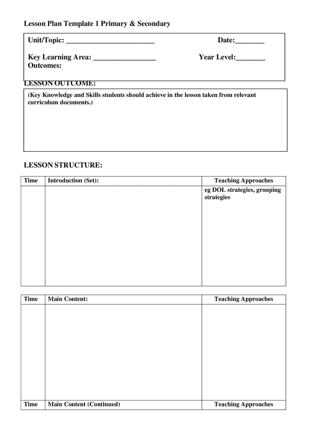 Lesson Plan Template In Word And Pdf Formats