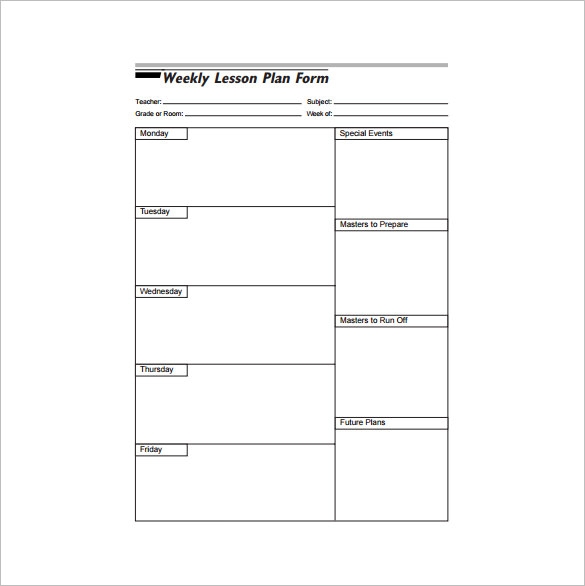 weekly lesson plans template