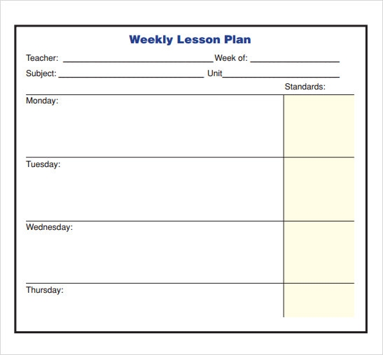 Lesson Plan Template Weekly Lesson Plan Template Riset