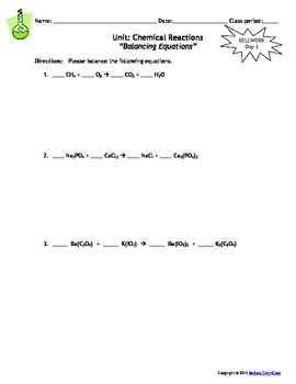 writing balanced equations worksheet