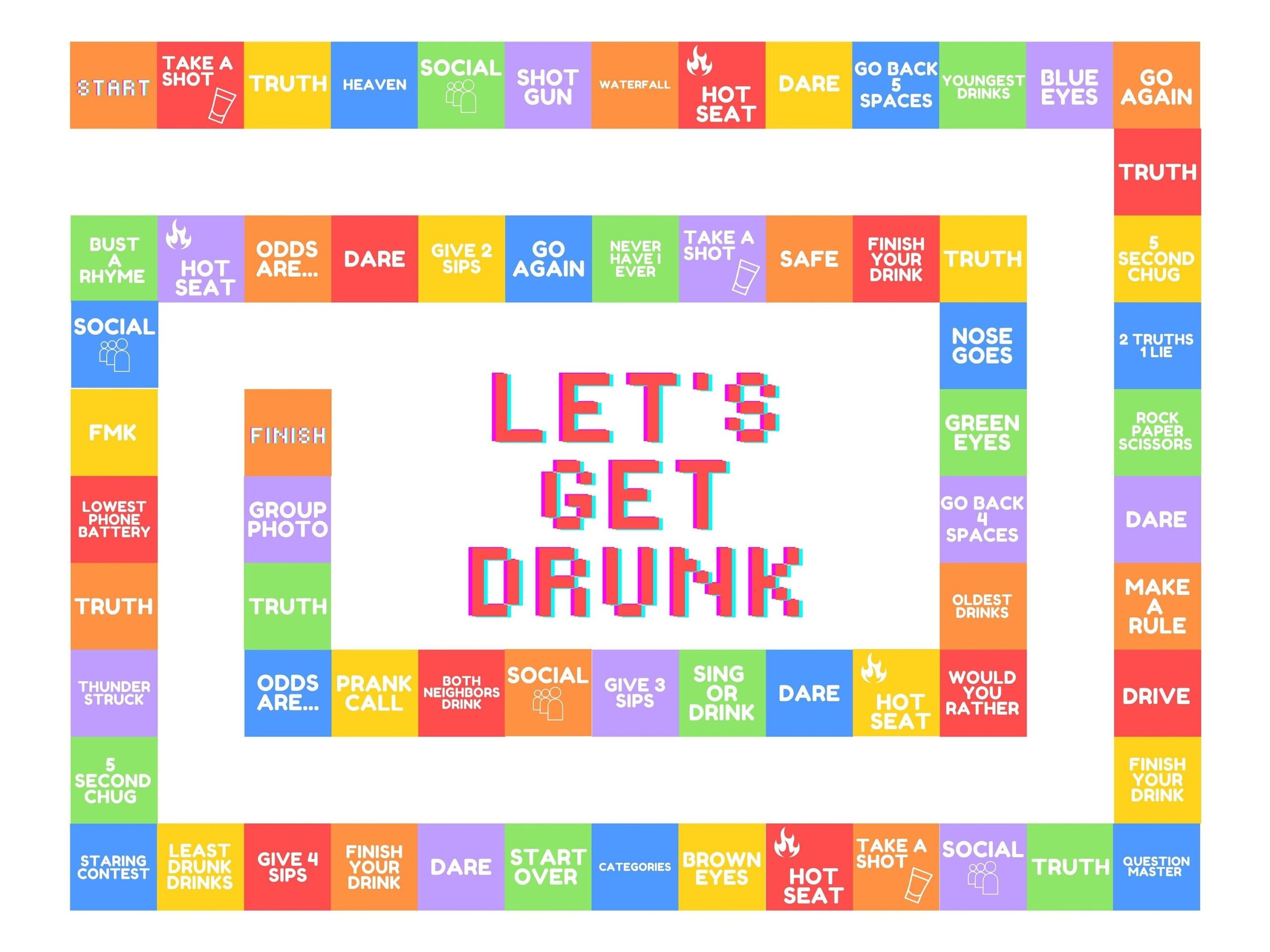 Let S Get Drunk Drinking Board Game With Rules Printable Drinking Board 