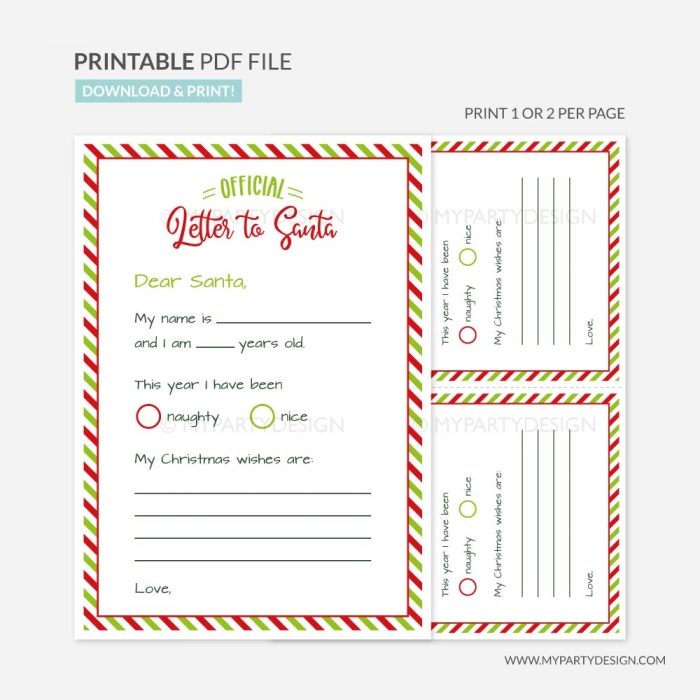 Letter To Santa Template Printable PDF My Party Design