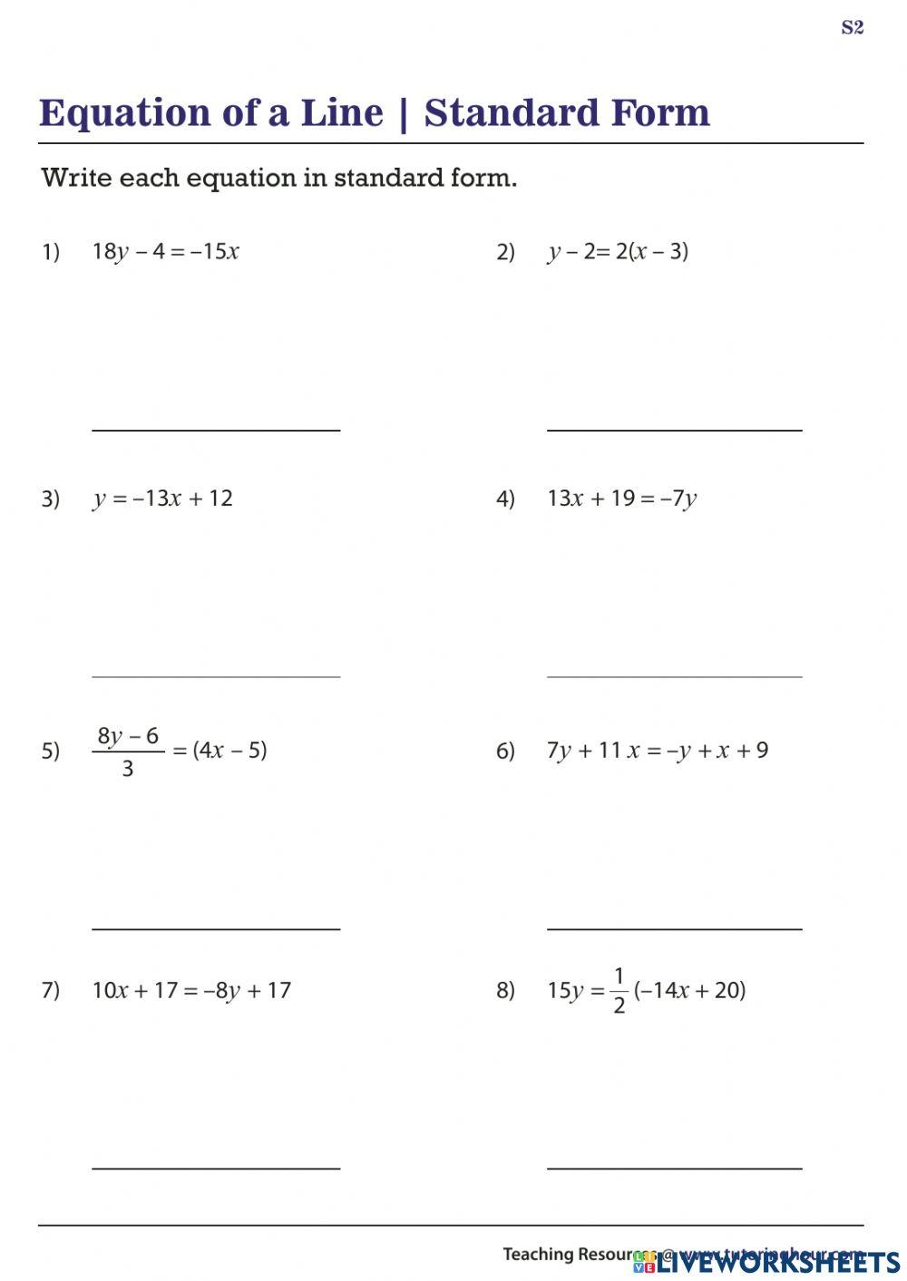 Linear Equation In Standard Form Online Exercise For Live Worksheets 
