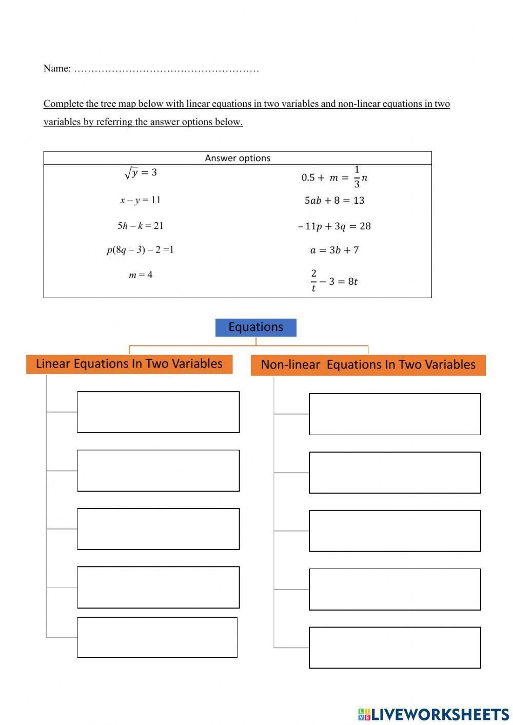 Linear Equation In Two Variable Worksheet Live Worksheets