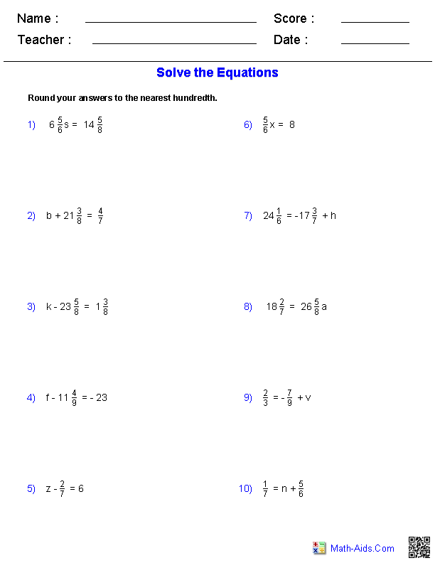 Linear Equations With Fractions Worksheet Equations Worksheets