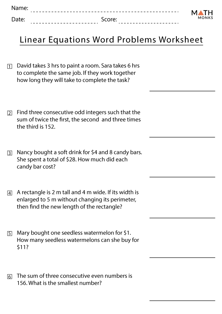 Linear Equations Word Problems Worksheet Equations Worksheets