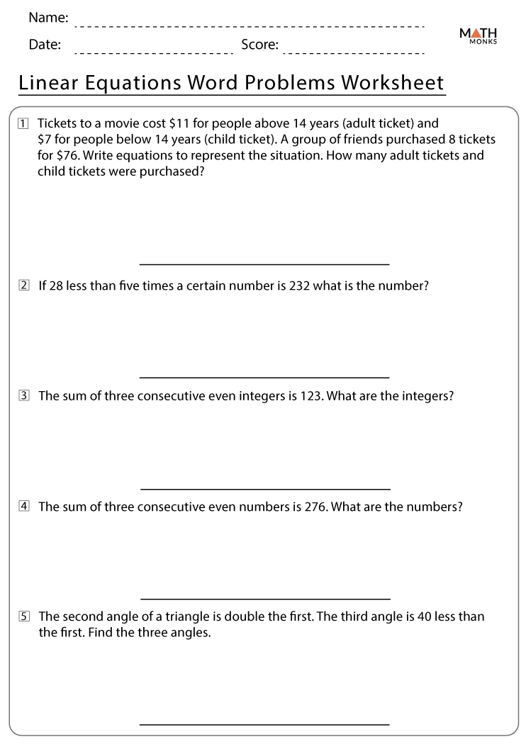writing linear equations from word problems worksheet
