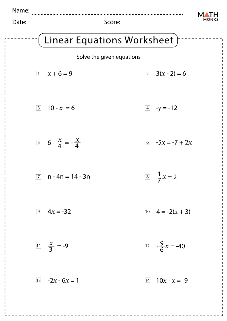 Linear Equations Worksheets With Answer Key Worksheets Library