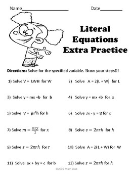 Literal Equations Rewriting Formulas No Prep Lesson Worksheets Library