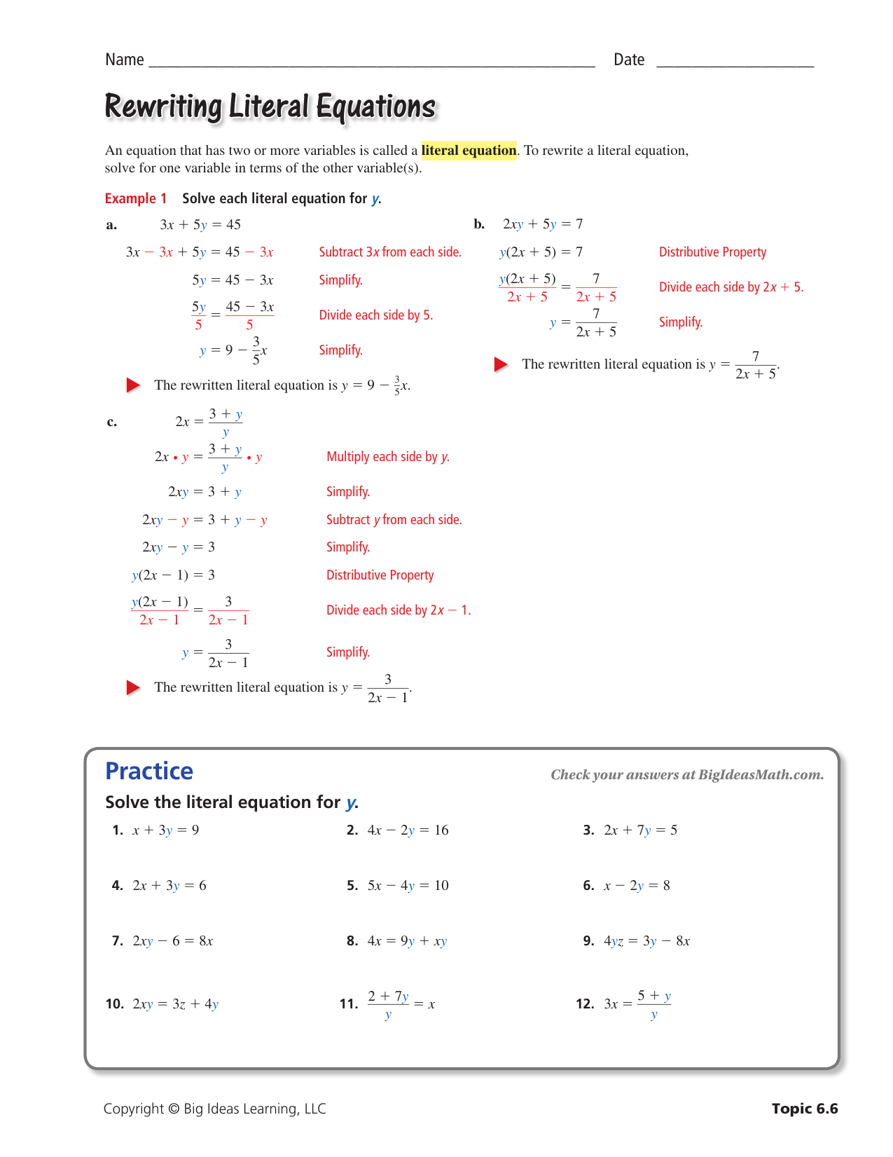literal equations and formulas worksheet
