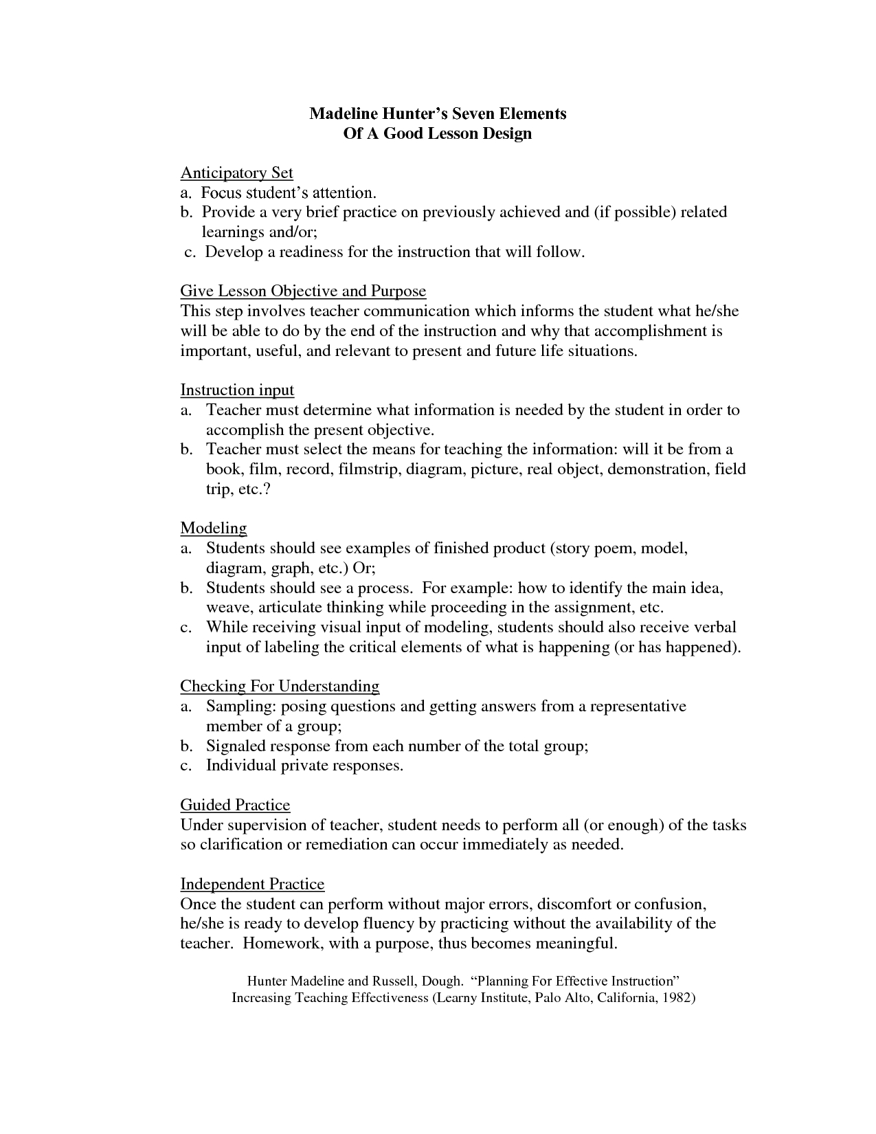 Madeline Hunter Lesson Plan Format Template Google Search Th With 
