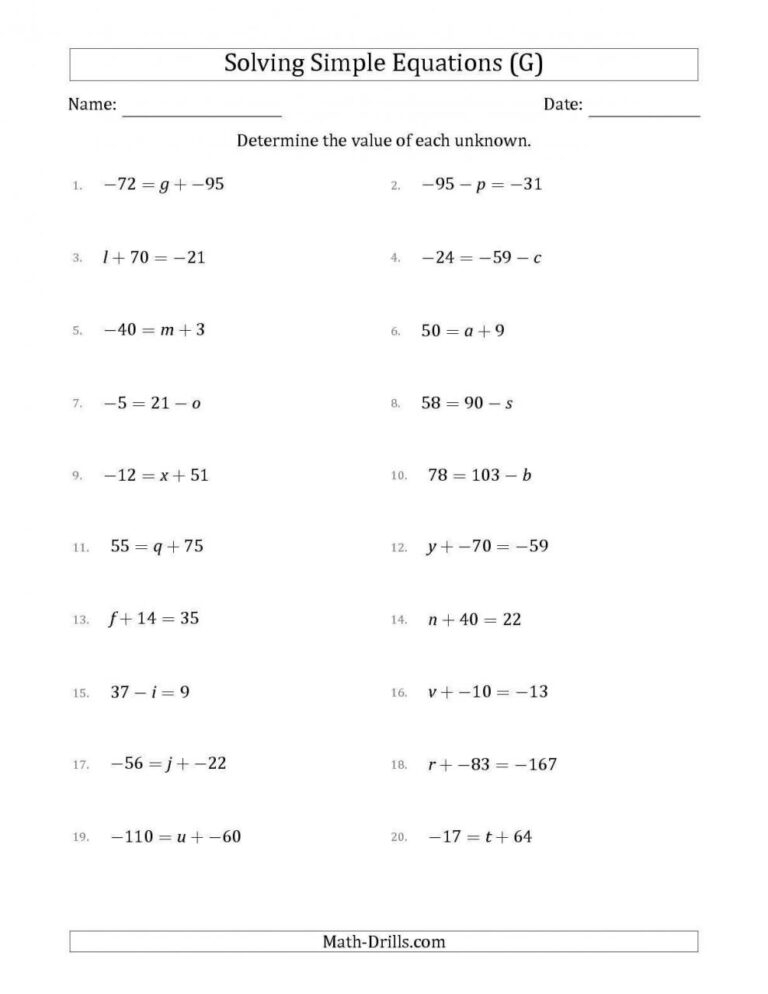 equivalent equations worksheet