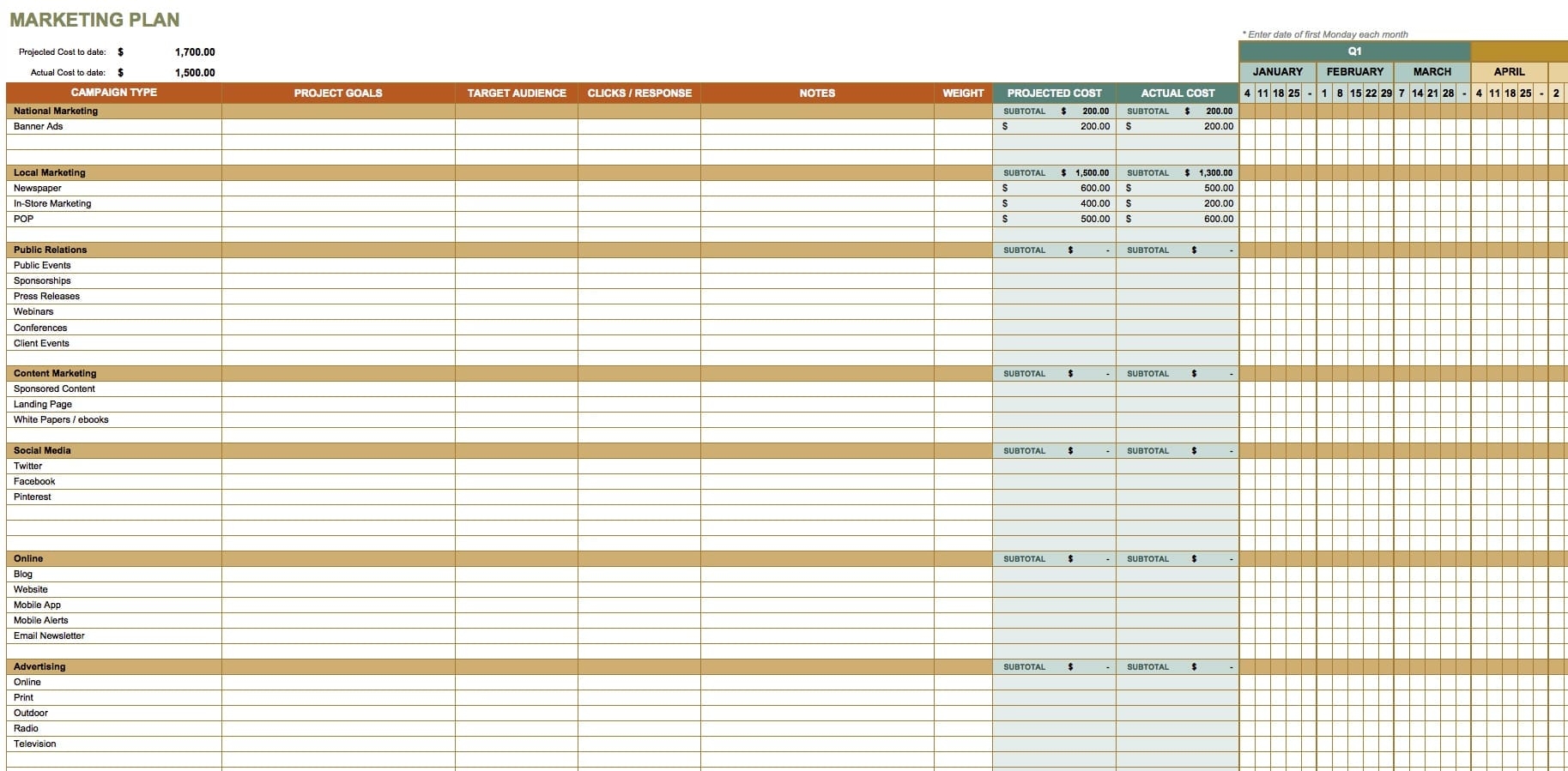 excel template marketing plan