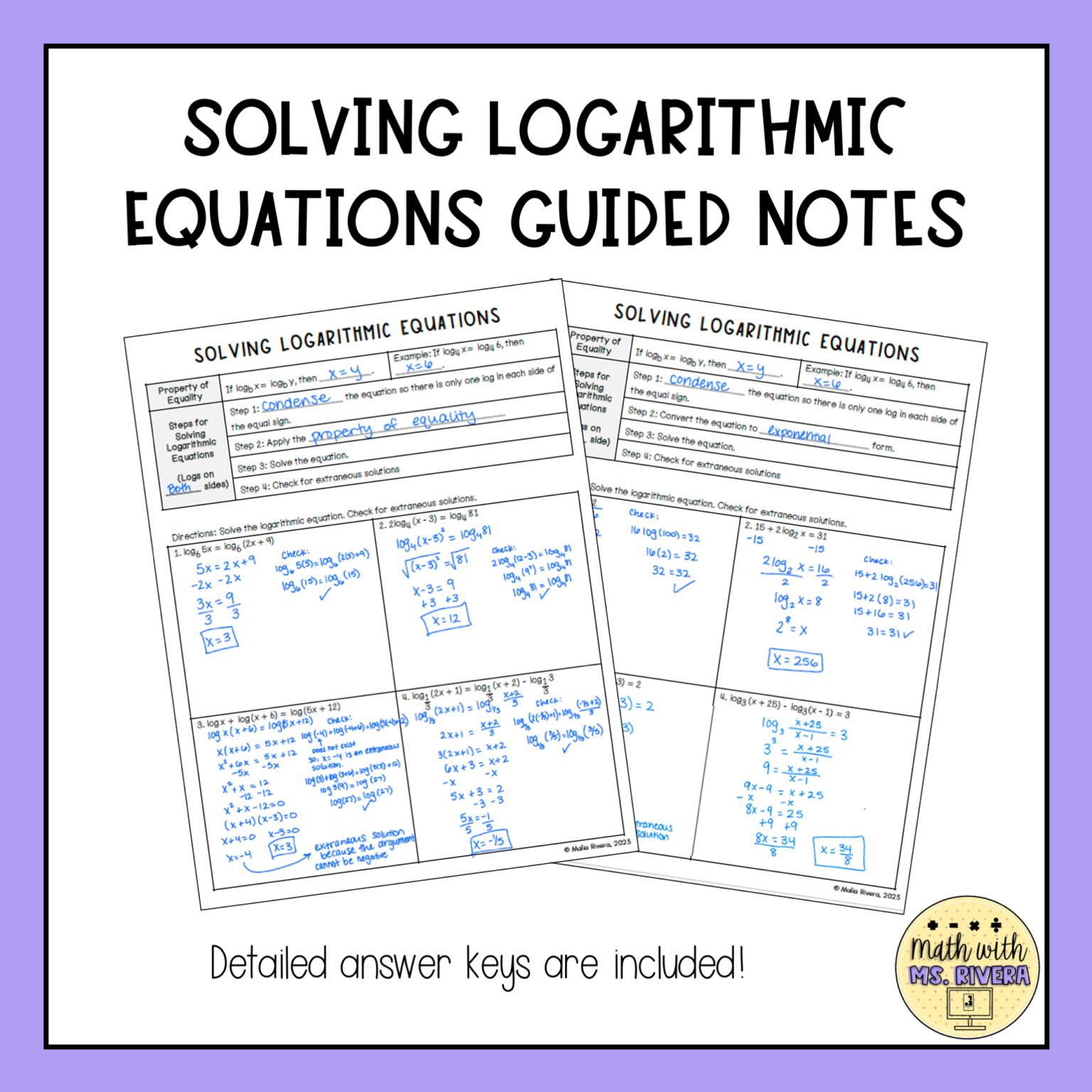 Master EXPONENTIAL LOGARITHMIC Equations PDF Worksheet ANSWERS