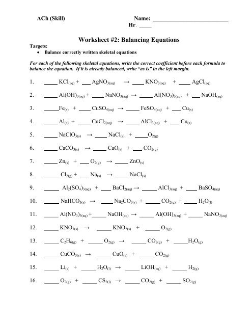 Mastering Chemistry With Practicing Equation Balancing Worksheets