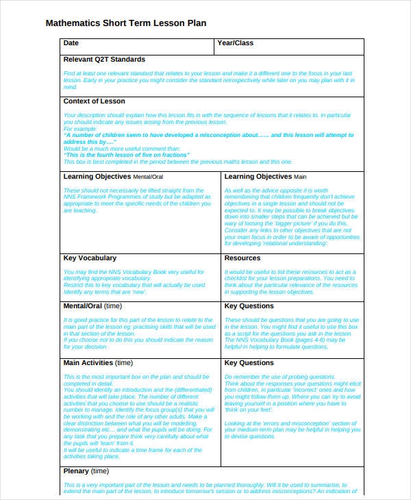 term lesson plan template