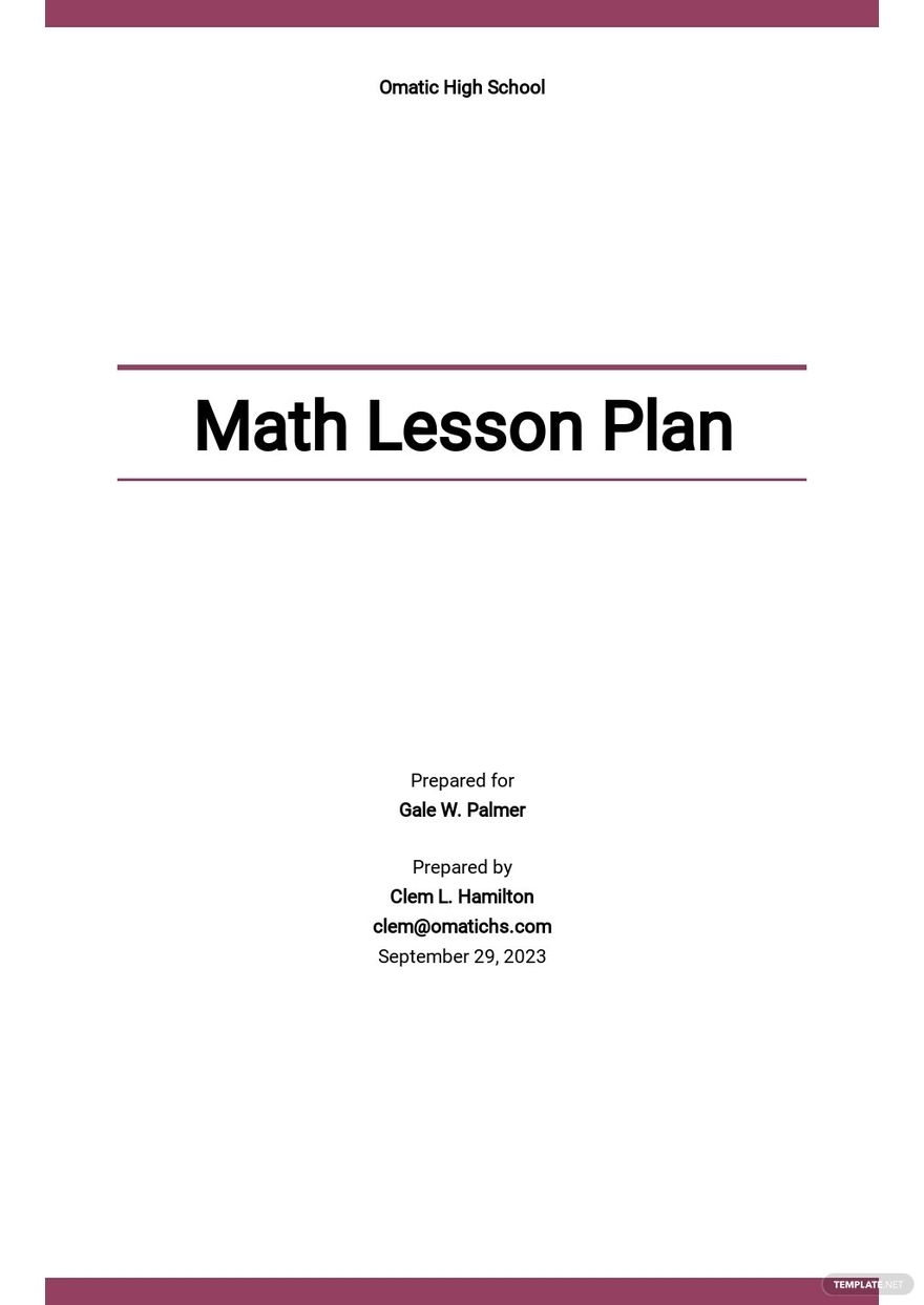 Math Lesson Plan Templates Documents Design Free Download 