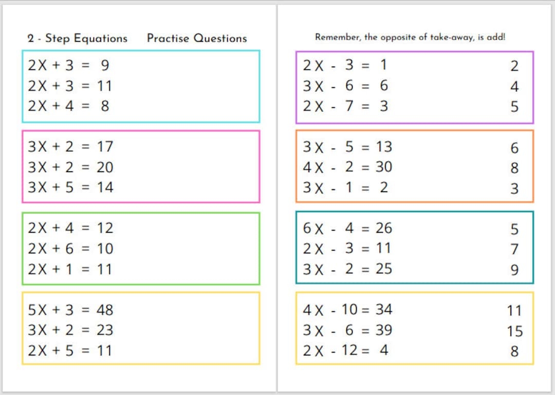 Maths Worksheet 2 Step Linear Equations Practise Questions And 