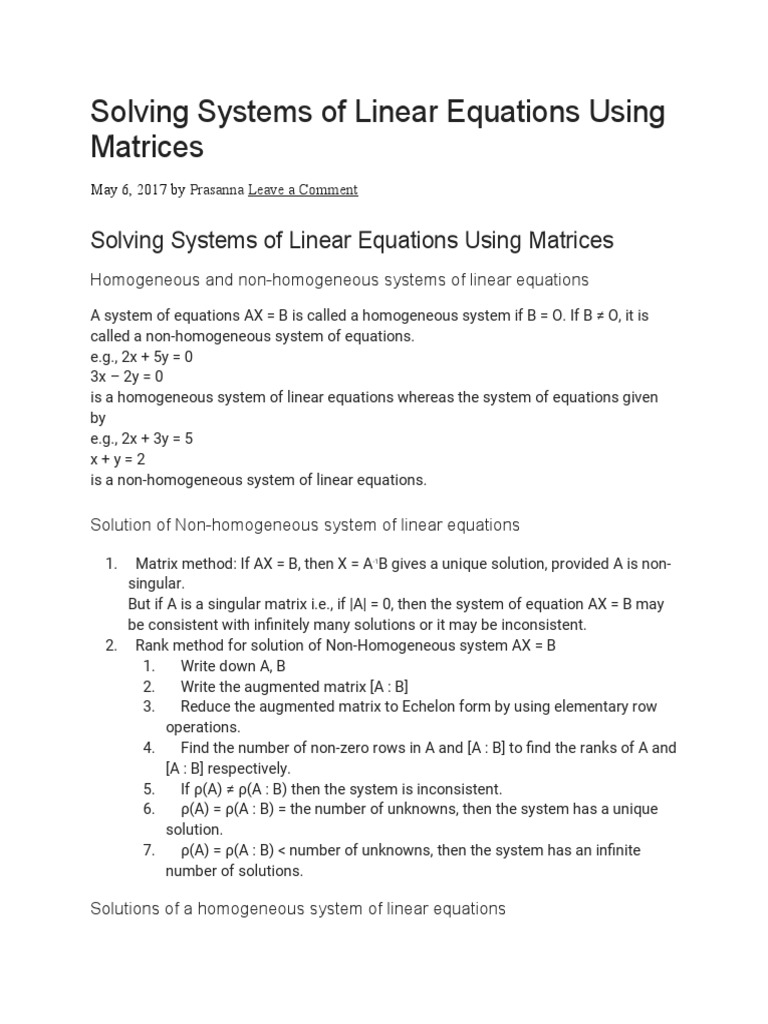 solving systems of equations with matrices worksheet