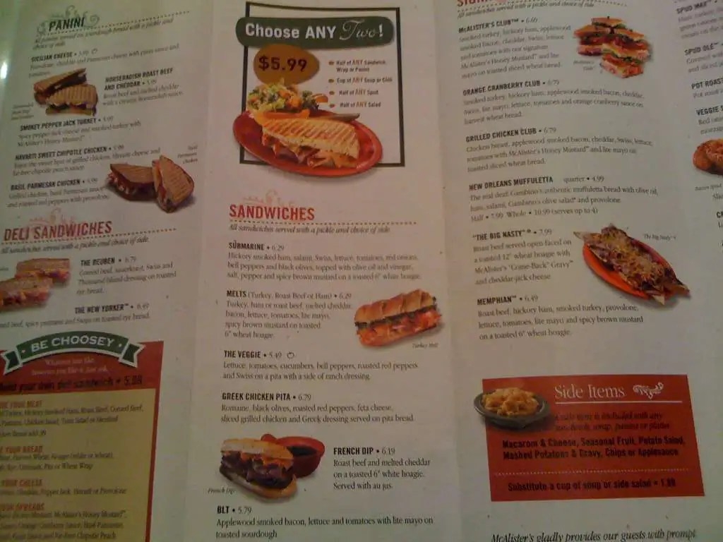 Mcalister 39 s Deli Printable Menu