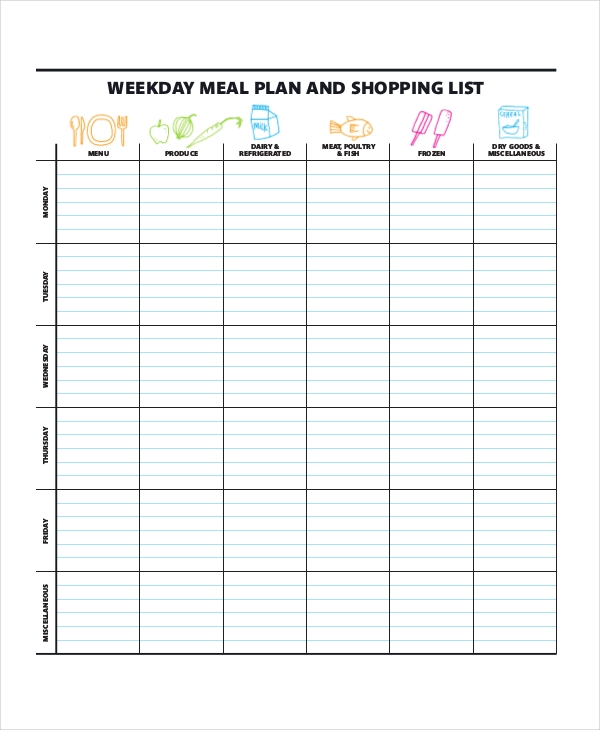 Meal Plan Grocery List Template