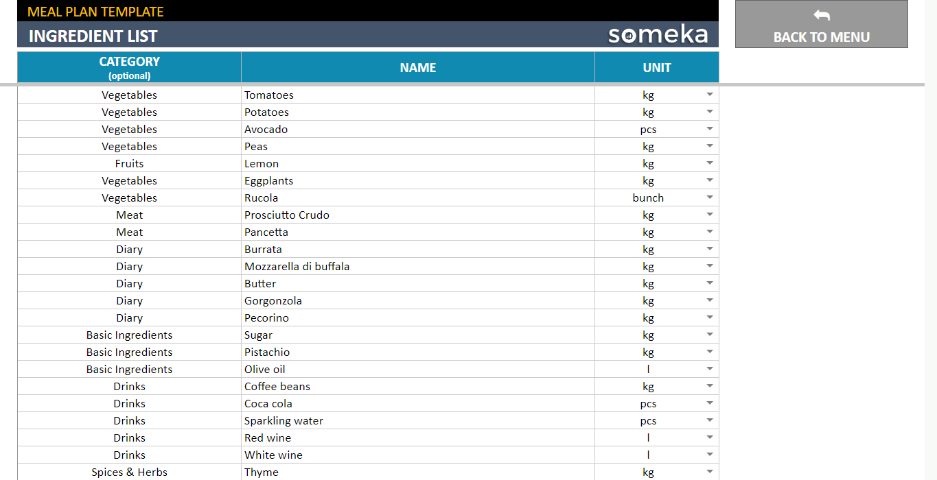Meal Plan Template Google Sheets With Grocery List