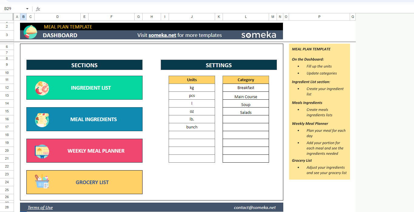 Meal Plan Template Google Sheets With Grocery List
