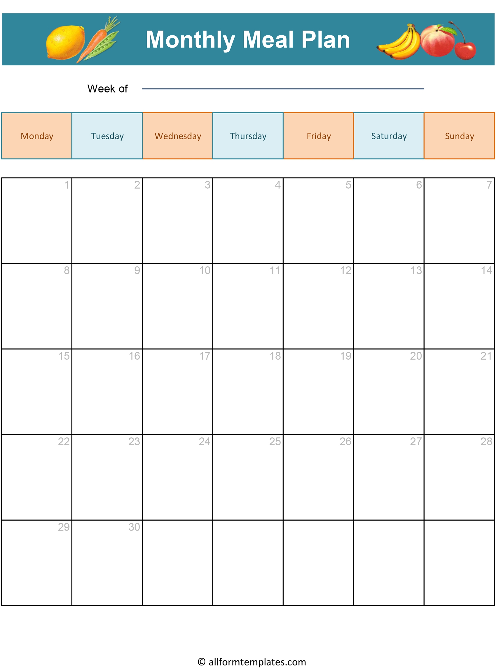 Meal Planning Calendar Template Monthly Audrey Edmunds