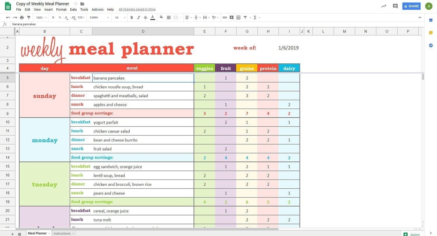 Meal Planning Template Google Sheets Printable Word Searches