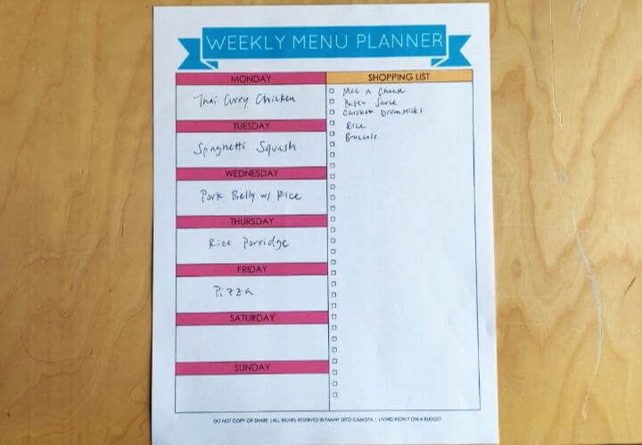 Meal planning template with grocery list Living Richly On A Budget