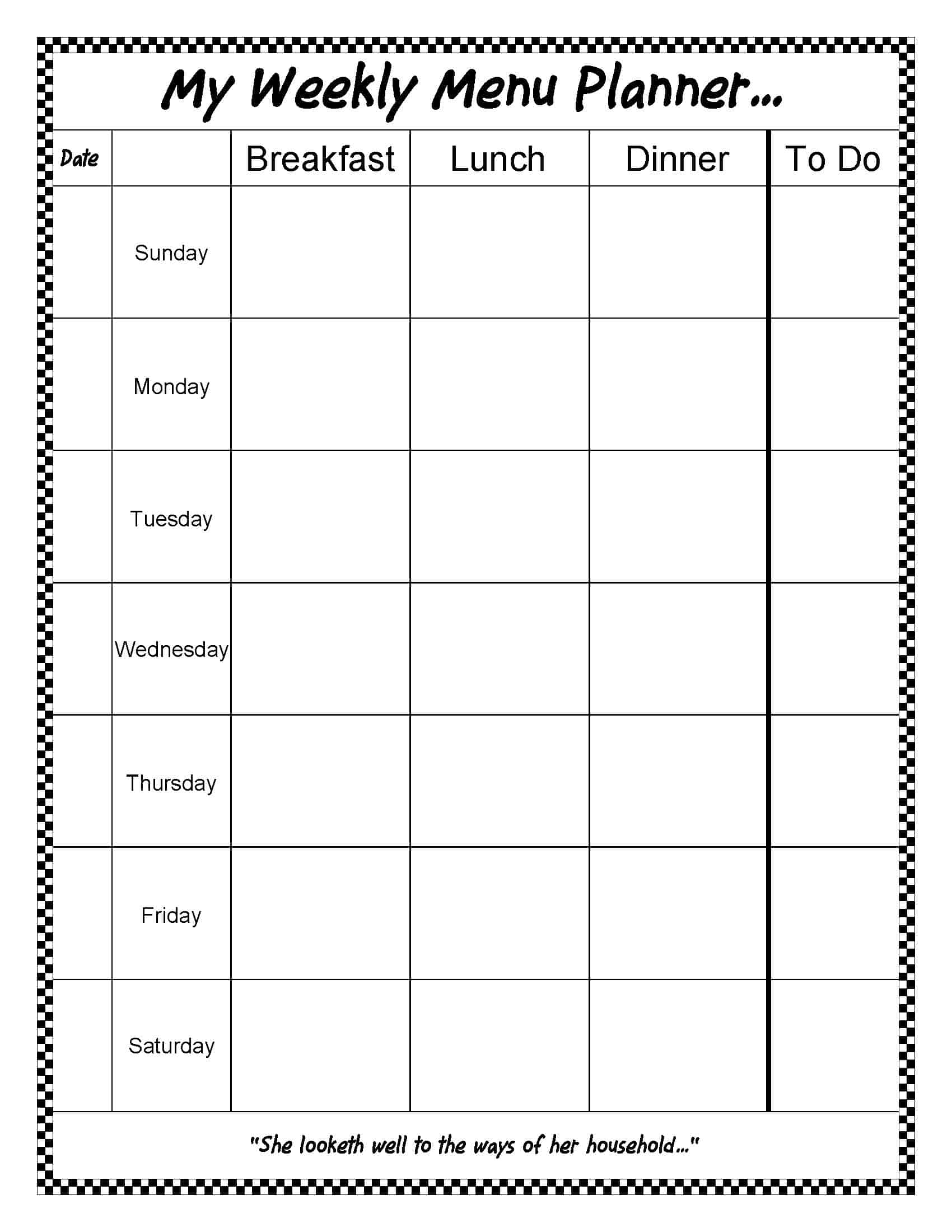 Menu Planning Template Word Sfiveband