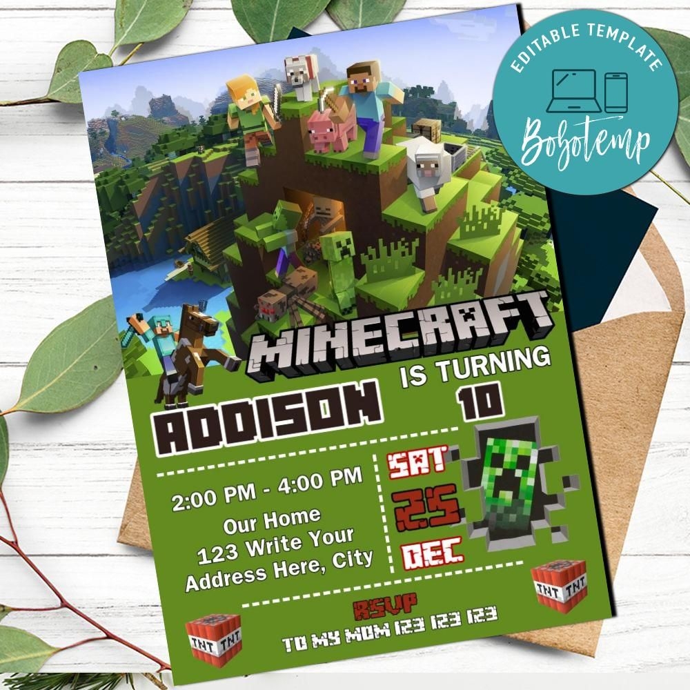 Minecraft Birthday Card Template Cardtemplate my id