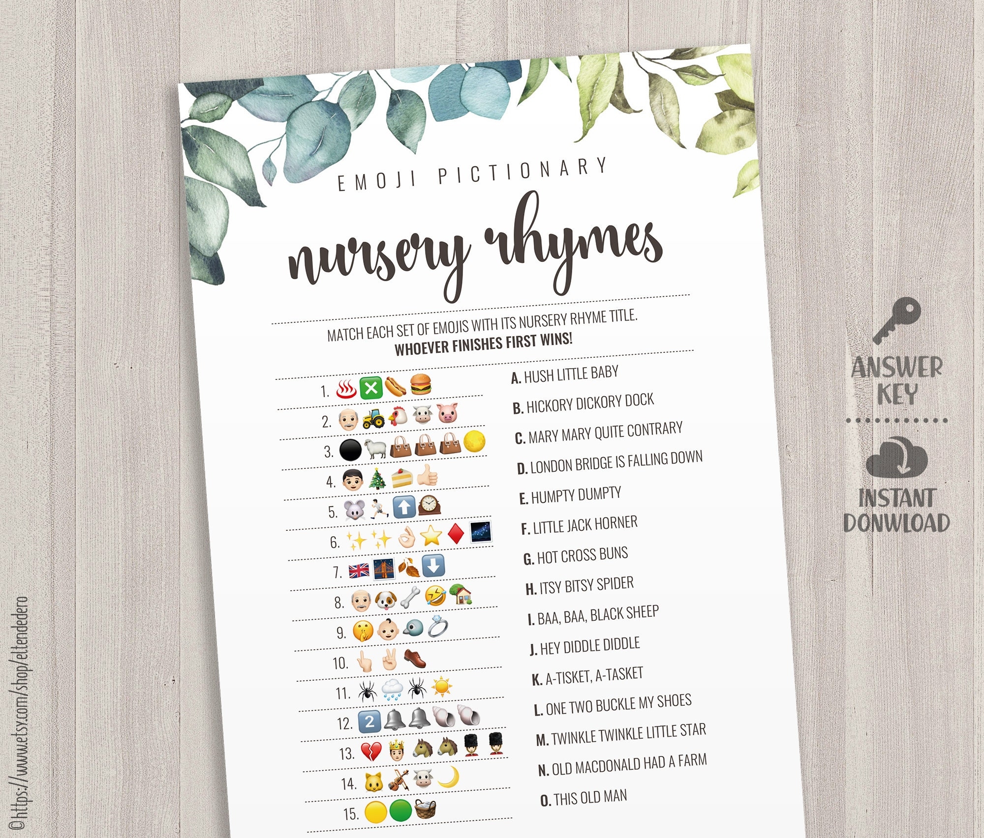 Mommy To Bee Emoji Nursery Rhyme Pictionary Game Printable Baby Shower 