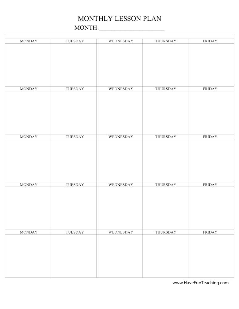 Monthly Lesson Plan Template Have Fun Teaching
