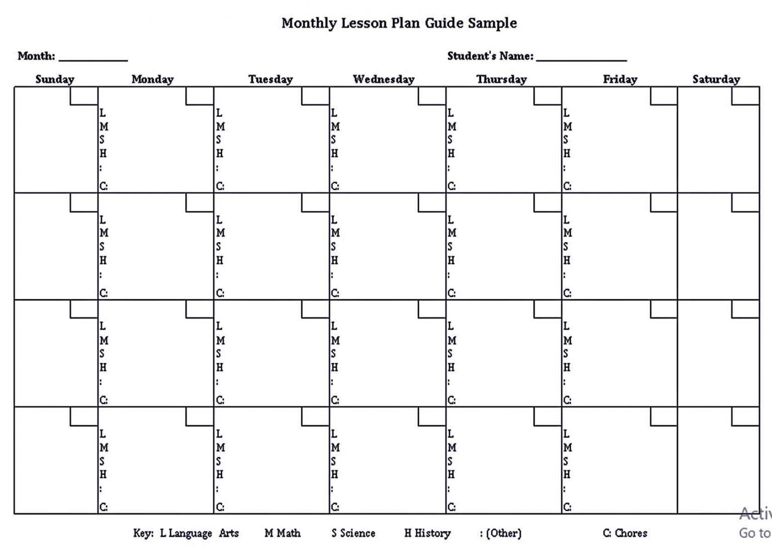 Monthly Lesson Plan Template Room Surf