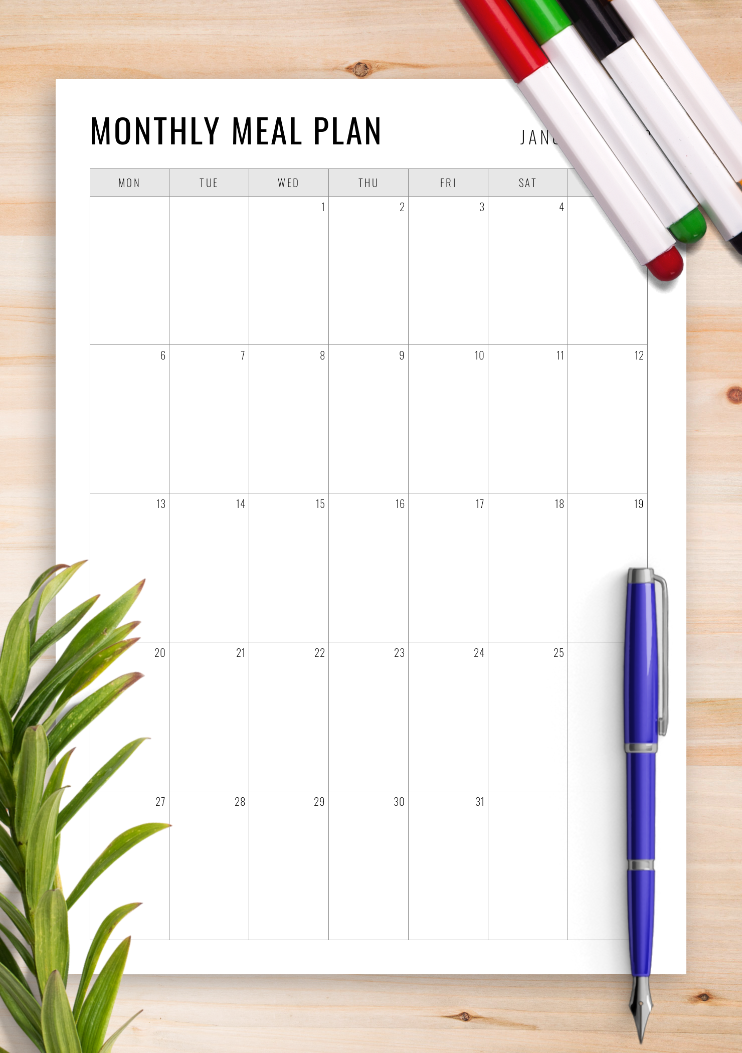 monthly meal planning template