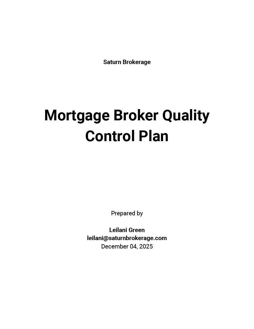 Mortgage Broker Quality Control Plan Template Google Docs Word