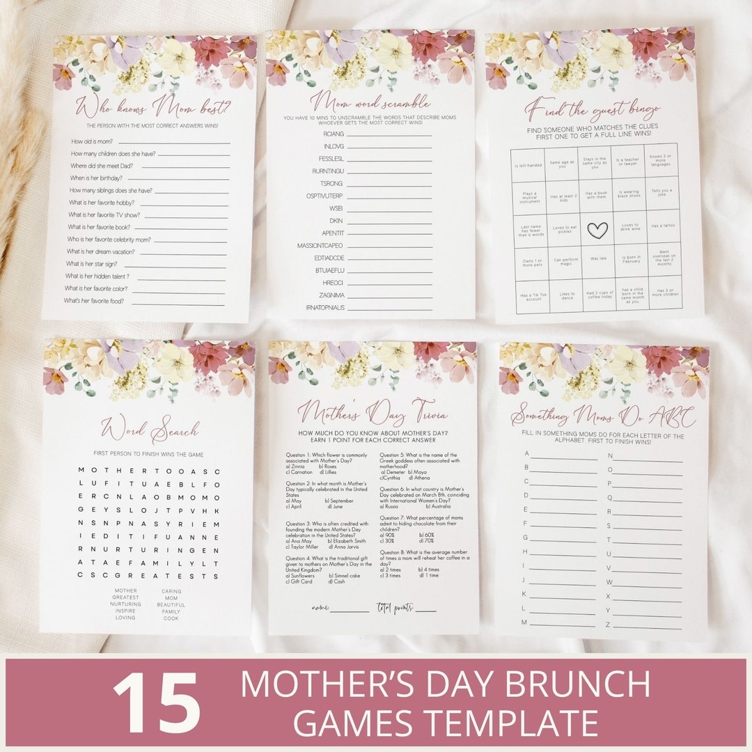 Mother 39 s Day Brunch Games Bundle Mothers Day Party Games Mothers Day